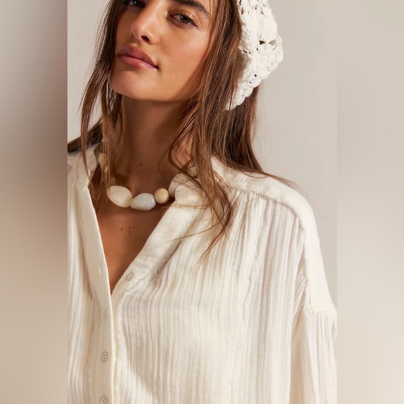 NWT FREE PEOPLE WE THE FREE Valley Double Cloth Shirt In Clean Ivory MSRP $108 - Picture 4 of 11